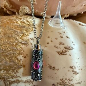 Stainless Steel Memorial Pendant Necklace with Pink Stones for Ashes NWOT
